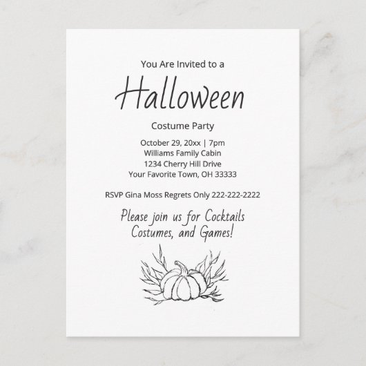 Rustieke Herfst Pompoen Halloween Kostuumfeest Uitnodiging Briefkaart (Voorkant)