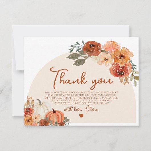 Rustieke Herfst Pompoen Herfst Bloem Bruiloft Fees Bedankkaart (Voorkant)