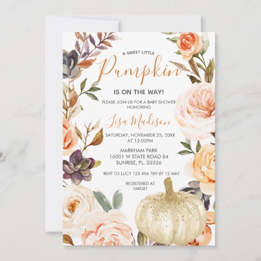 Rustieke Herfst Pompoen is op de weg Baby shower Kaart (Voorkant)