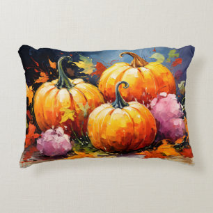 Rustieke Herfst Pompoen Kleurrijke Herfstbladeren Accent Kussen