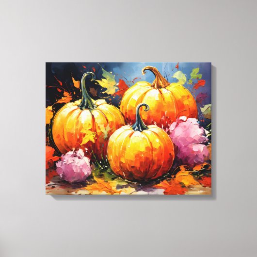 Rustieke Herfst Pompoen Kleurrijke Herfstbladeren Canvas Afdruk (Voorkant)