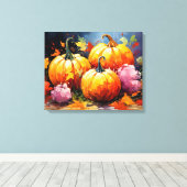 Rustieke Herfst Pompoen Kleurrijke Herfstbladeren Canvas Afdruk (Insitu (Houten vloer))