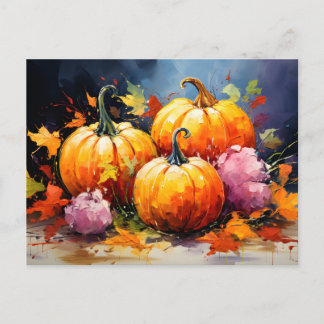 Rustieke Herfst Pompoen Kleurrijke Herfstbladeren Feestdagenkaart
