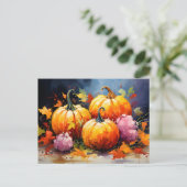 Rustieke Herfst Pompoen Kleurrijke Herfstbladeren Feestdagenkaart (Staand voorkant)