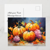 Rustieke Herfst Pompoen Kleurrijke Herfstbladeren Feestdagenkaart (Voorkant / Achterkant)