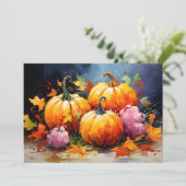 Rustieke Herfst Pompoen Kleurrijke Herfstbladeren Feestdagenkaart (Staand voorkant)