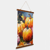 Rustieke Herfst Pompoen Kleurrijke Herfstbladeren Hangend Wandkleed (Gebogen)