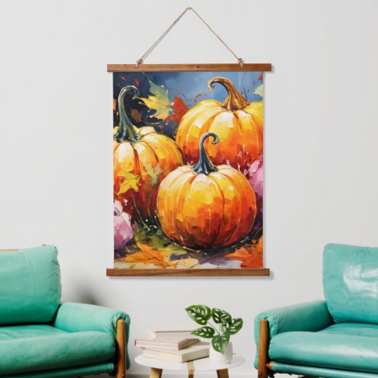 Rustieke Herfst Pompoen Kleurrijke Herfstbladeren Hangend Wandkleed (Woonkamer)