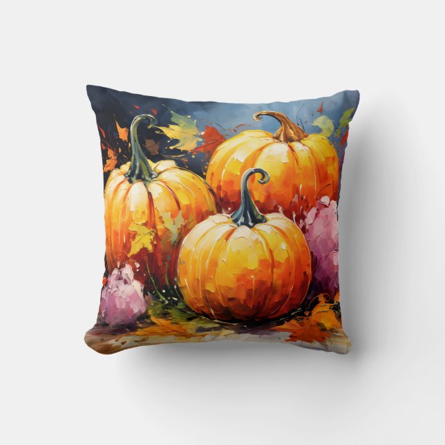 Rustieke Herfst Pompoen Kleurrijke Herfstbladeren Kussen (Voorkant)
