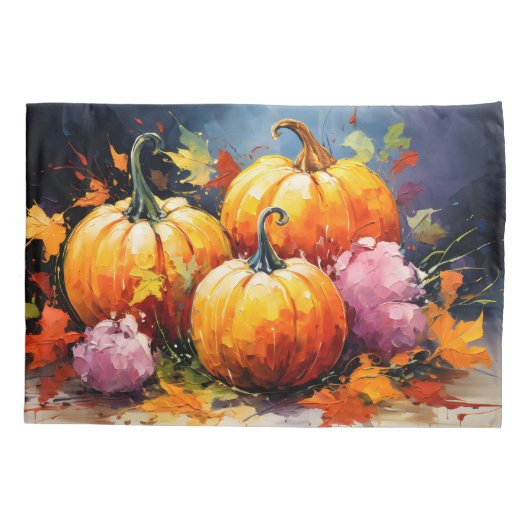 Rustieke Herfst Pompoen Kleurrijke Herfstbladeren Kussensloop (Achterkant)