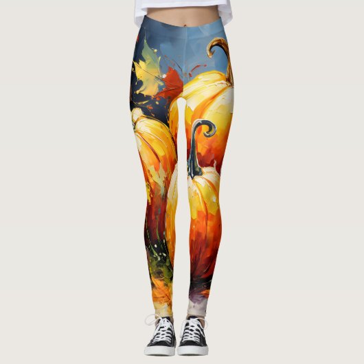 Rustieke Herfst Pompoen Kleurrijke Herfstbladeren Leggings (Voorkant)