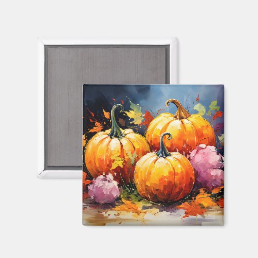 Rustieke Herfst Pompoen Kleurrijke Herfstbladeren Magneet (Voorkant / Achterkant)