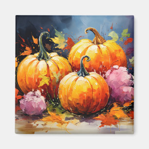 Rustieke Herfst Pompoen Kleurrijke Herfstbladeren Magneet