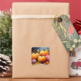 Rustieke Herfst Pompoen Kleurrijke Herfstbladeren Vierkante Sticker