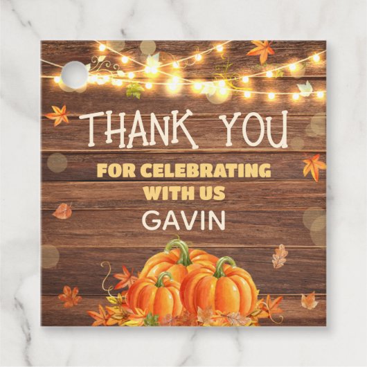 Rustieke Herfst Pompoen Patch Verjaardag Plein Bedankjes Labels (Voorkant)