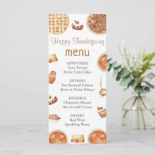Rustieke Herfst Pompoen Pie Thanksgiving Diner Men Menu (Staand voorkant)