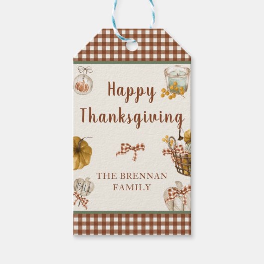 Rustieke Herfst Pompoen Plaid Happy Thanksgiving Cadeaulabel (Voorkant)