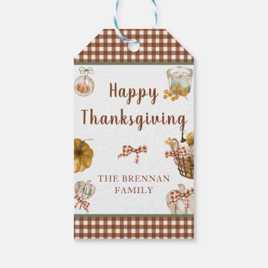 Rustieke Herfst Pompoen Plaid Happy Thanksgiving Cadeaulabel (Achterkant)