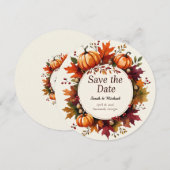 Rustieke Herfst Pompoen Ronde Save the Date Kaart (Voorkant / Achterkant)