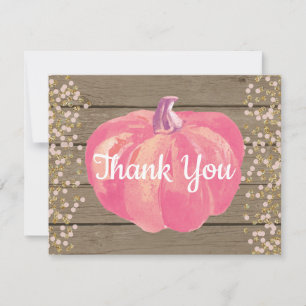 Rustieke Herfst Pompoen Roze Goud Glitters Bedankkaart