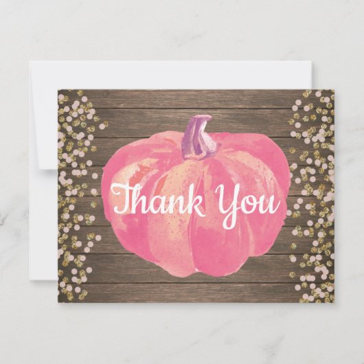 Rustieke Herfst Pompoen Roze Goud Glitters Bedankkaart (Voorkant)