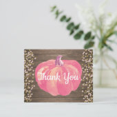 Rustieke Herfst Pompoen Roze Goud Glitters Bedankkaart (Staand voorkant)