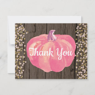 Rustieke Herfst Pompoen Roze Goud Glitters Bedankkaart