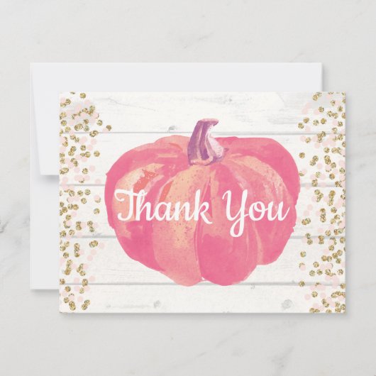Rustieke Herfst Pompoen Roze Goud Glitters Bedankkaart (Voorkant)