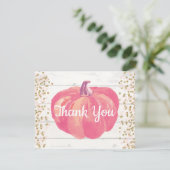 Rustieke Herfst Pompoen Roze Goud Glitters Bedankkaart (Staand voorkant)
