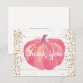 Rustieke Herfst Pompoen Roze Goud Glitters Bedankkaart (Voorkant / Achterkant)