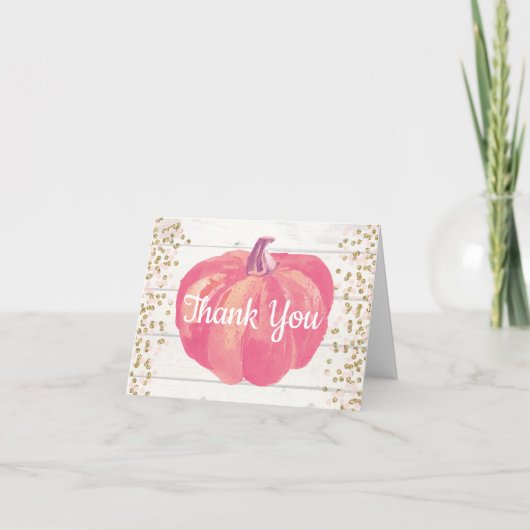Rustieke herfst pompoen roze goud glitters bedankkaart (Voorkant)