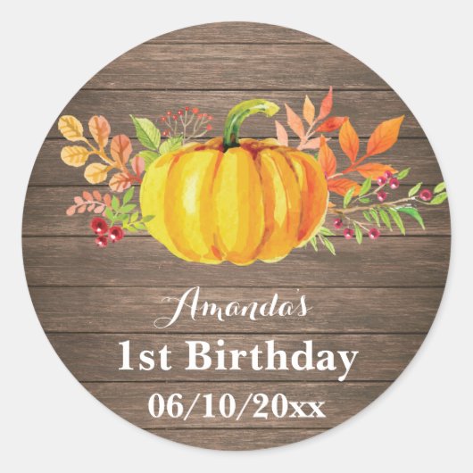 Rustieke Herfst pompoen verjaardagsfeestje dank u Ronde Sticker (Voorkant)