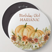 Rustieke herfst pompoen verjaardagsfeestje ronde button 6,0 cm (Voorkant /achterkant)