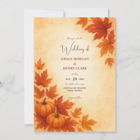 Rustieke Herfst Pompoen Waterverf bruiloft Kaart (Voorkant)