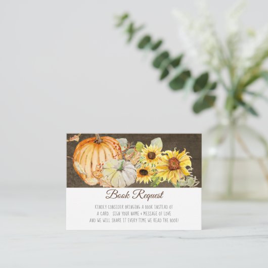 Rustieke Herfst Pompoen Zonnebloem Hout Boek Aanvr Informatiekaartje (Staand voorkant)