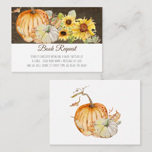 Rustieke Herfst Pompoen Zonnebloem Hout Boek Aanvr Informatiekaartje (Voorkant / Achterkant)