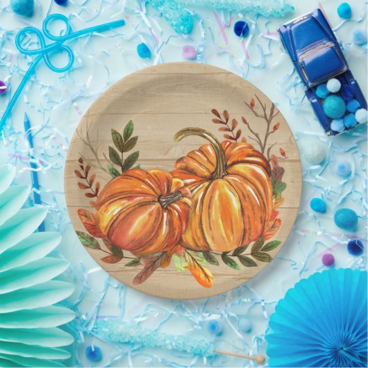 Rustieke Herfst pompoenen bladeren Papieren Bordje (Feest)