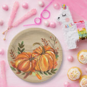 Rustieke Herfst pompoenen bladeren Papieren Bordje (Feest)