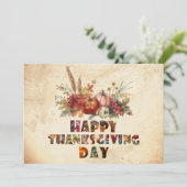 Rustieke Herfst pompoenen en bladeren Happy Thanks Feestdagenkaart (Staand voorkant)