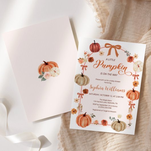 Rustieke Herfst Pompoenen en Bogen Baby shower Kaart