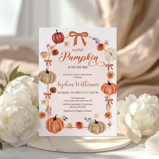 Rustieke Herfst Pompoenen en Bogen Baby shower Kaart