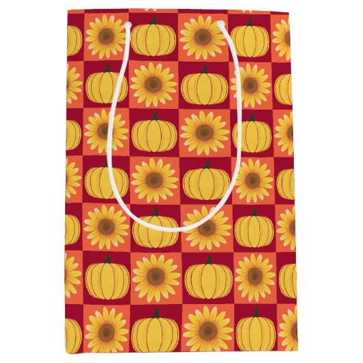 Rustieke herfst pompoenen en zonnebloemen medium cadeauzakje (Voorkant)