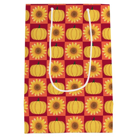 Rustieke herfst pompoenen en zonnebloemen medium cadeauzakje (Achterkant)