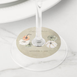 Rustieke herfst pompoenen herfst bruiloft wijnglaslabel