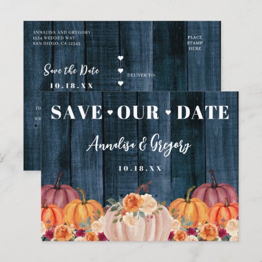 Rustieke Herfst Pompoenen Save Our Date Aankondigingskaart (Voorkant / Achterkant)