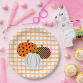 Rustieke Herfst Pompoenen Sinaasappel Plaid Thanks Papieren Bordje (Feest)