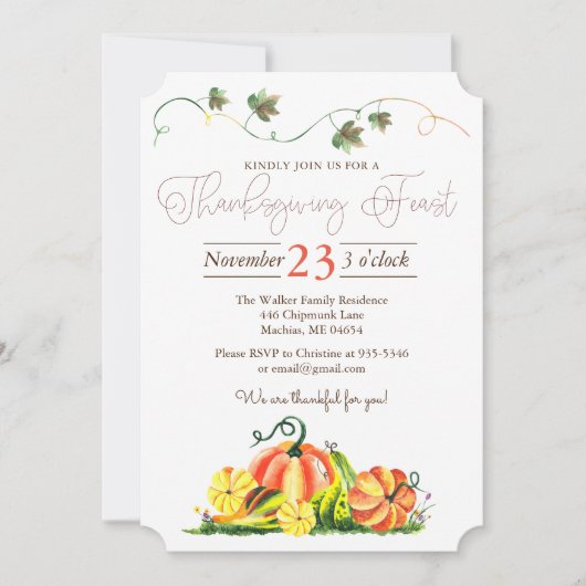 Rustieke Herfst Pompoenen Thanksgiving Feest Kaart (Voorkant)