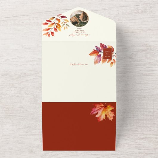 Rustieke Herfst QR Code Wedding All In One Uitnodiging (Buitenkant)