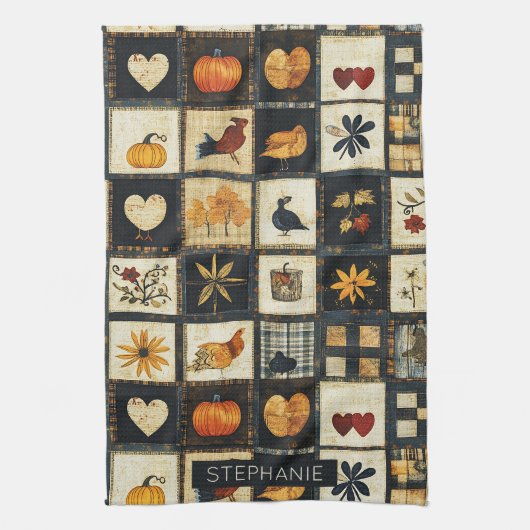 Rustieke herfst quilt patroon | lappendeken theedoek (Verticaal)
