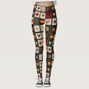 Rustieke herfst quilt patroon Oogst Folk Motieve Leggings